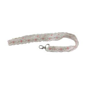 HANDMADE White lace lanyard coquette cute pretty lanyard with pink flowers